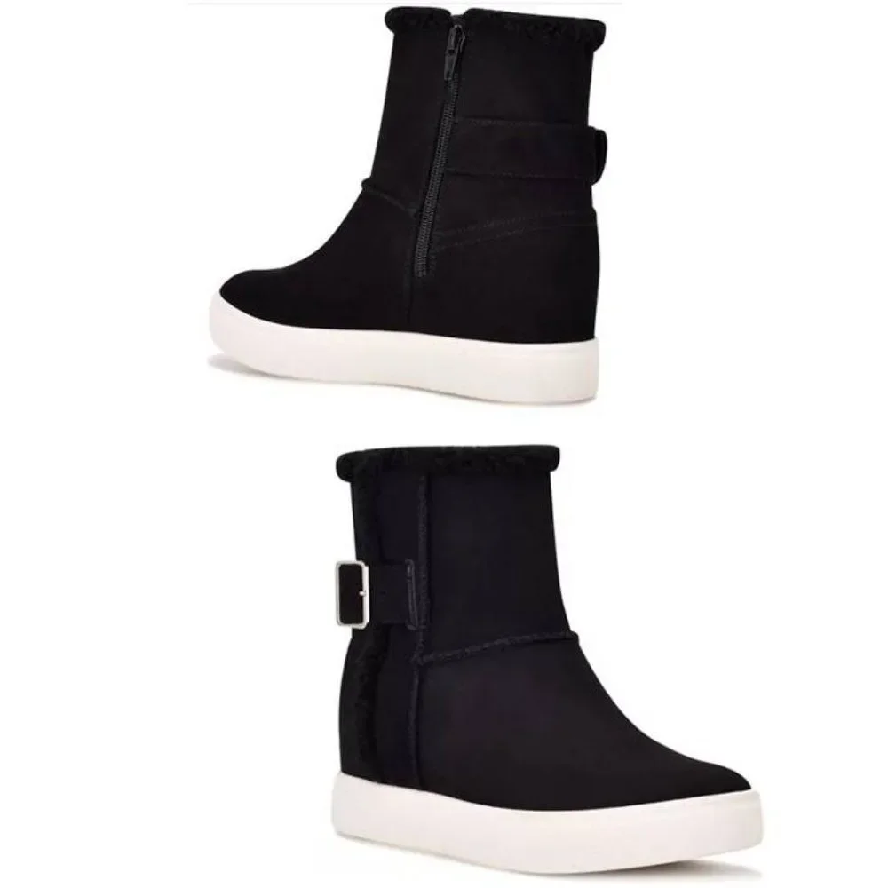 Nine West Women's Wedge Sherpa Ankle Boots Winter Black Size 10 $99